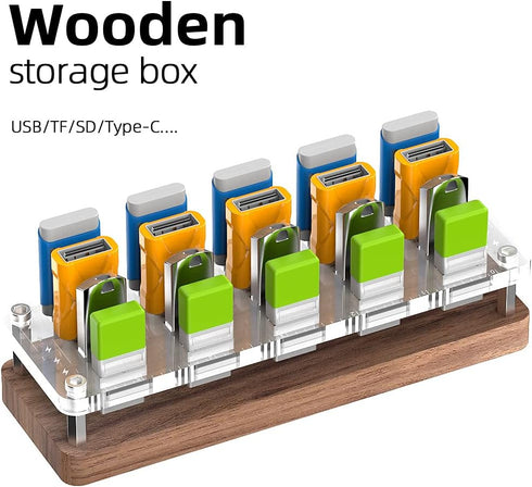 Wooden Memory Card Case for TF Cards, USB Drive, SD Card Holder Desk, Micro SD Card Case, 20x USB Interface