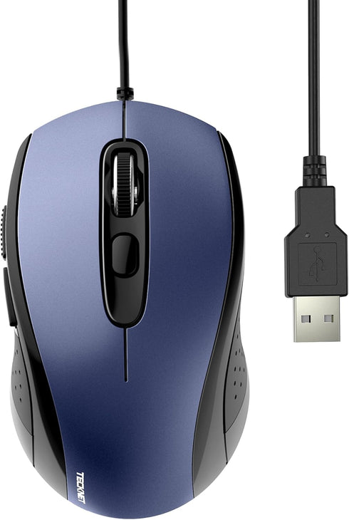 TECKNET USB Wired Mouse, 3600DPI Corded Computer Mouse with 4 Adjustable Levels, 6-Button Ergonomic Mice for Home and