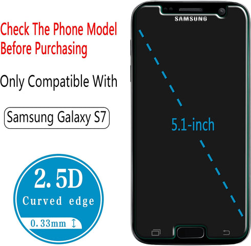 HPTech Galaxy S7 Screen Protector (2-Pack) - Tempered Glass Film for Samsung Galaxy S7, Easy Install, Bubble Free