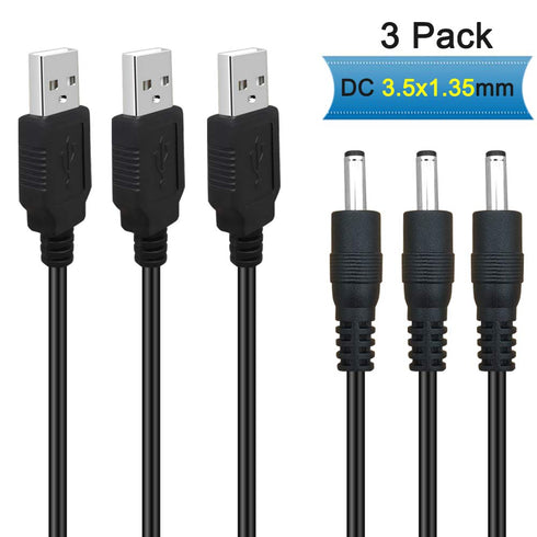 3Pack 6FT 5V DC Power Cord, USB to DC 3.5mm x 1.35mm Barrel Jack Adapter Connector Charging Cable