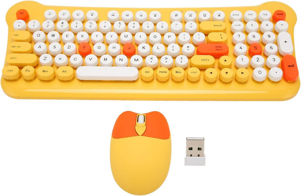 Keyboard and Mouse Combo, Colorful Retro Typewriter Keyboard with Round Keycaps, Mouse and Keyboard for Computer Laptop