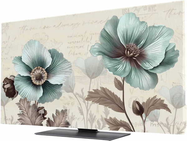 Yukro Victorian Style Indoor TV Dust Cover, Vintage Blue Flowers Broccoli Elastic TV
