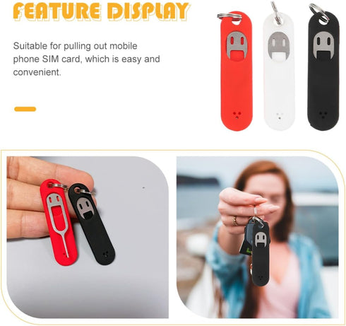 jojofuny 3pcs Set Sim Card Remover Tool with Silicone Protective Case, Phone Chip Removal Needle Pin Keychain