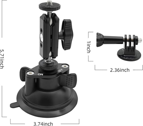 LSYRIA 1/4" 360 Insta360 X3, Double Layer Suction Cup Mount with Double Ball Head Magic Arm, Screw Rotating Camera
