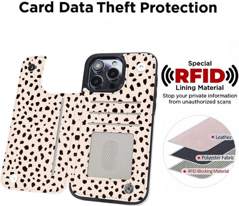 uCOLOR Wallet Case for iPhone 15 Pro Max 6.7" with Card Holder Slot, Flip Leather Kickstand, RFID Blocking, Almond Latte