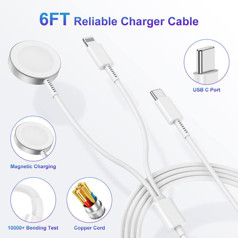 Upgraded Apple Watch Charger, 2 in 1 USB C Magnetic iWatch Charger Cord & USB-C to L Cable 6FT, Fast Charging