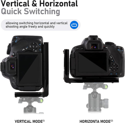 L Bracket Camera for DSLR - Real Single Vertical Horizontal Switching Tripod Quick Release Plate for Canon Nikon Sony