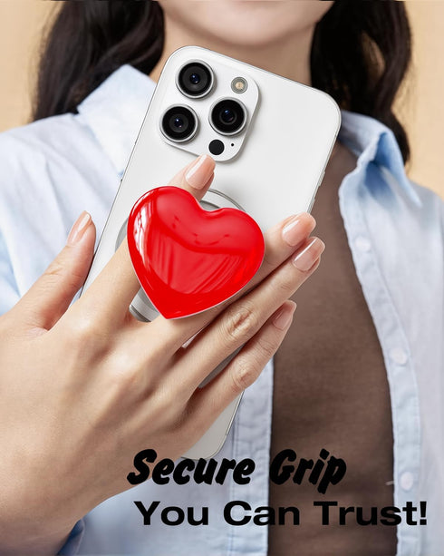 Svanove 3D Heart Magnetic Phone Grip Compatible with Magsafe Phone Grip Holder, Cute Collapsible Glass Grips Stand