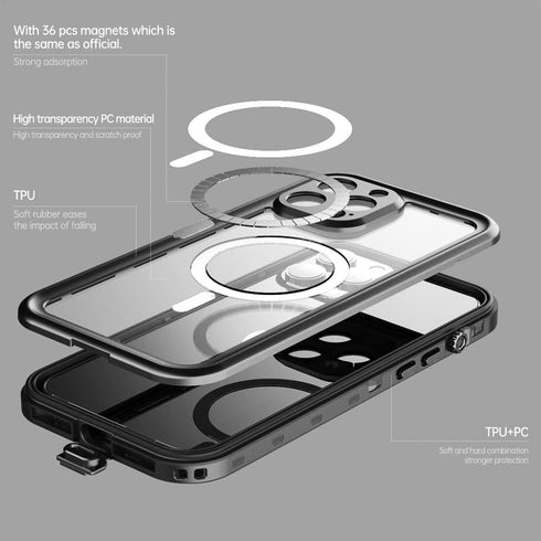 Magsafe Compatible Waterproof Case for iPhone 13 Pro Max, Full Body Protective Shockproof Dustproof with Built-in