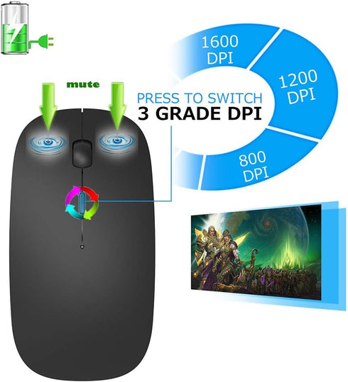 KLO Rechargeable Bluetooth Mouse for MacBook/MacBook air/Pro/iPad, Wireless Mouse for Laptop/Notebook/pc/iPad/Chromebook (Black)