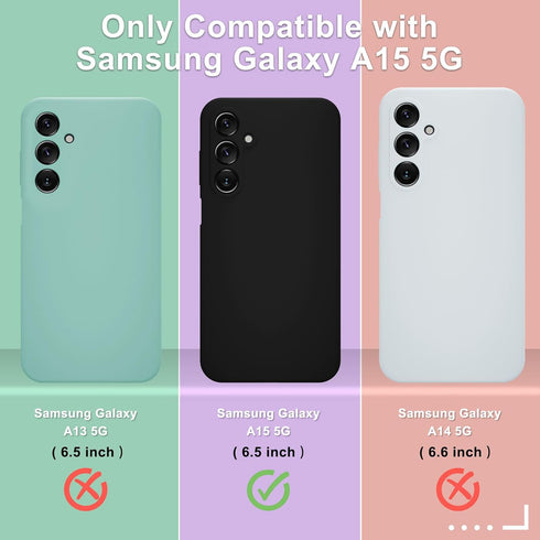 Samsung Galaxy A15 5G Case, Silicone Phone Cover with 1 Screen Protector, Soft Anti-Scratch Shockproof Slim (Black)