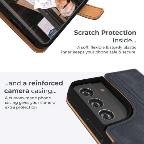 Snakehive Samsung Galaxy S22 Plus Leather Case, Genuine Leather Wallet Phone Case with Card Holder, Flip Folio Cover