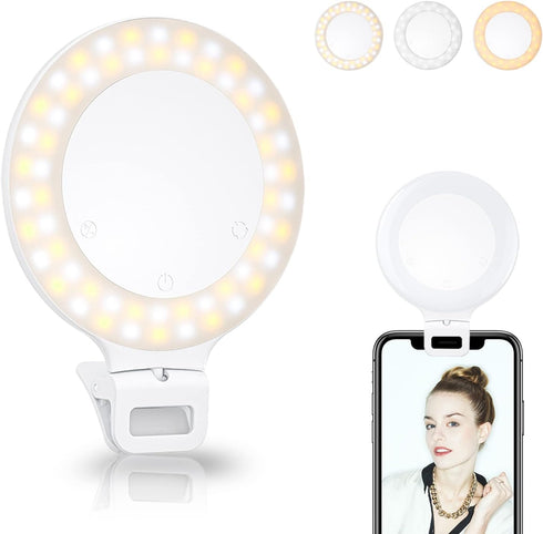 Selfie Ring Light - Clip on Touch Control Rechargeable 800mAh 60 LED Circle Light for Photography, Vlog, TikTok