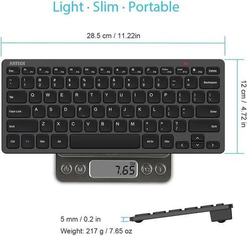 Arteck 2.4G Wireless Keyboard, Ultra Slim Compact Keyboard with Media Hotkeys for Computer Desktop PC Laptop
