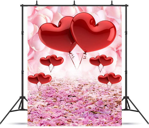 Valentine's Day Love Heart Photography Backdrops, 5x7ft Pink Rose Flowers Wedding Photo Background