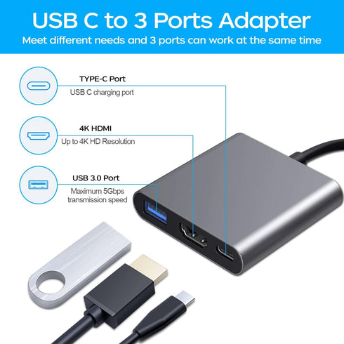USB C to HDMI Multi-Port Adapter, Digital AV Adapter with 4K HDMI & USB 3.0 & 87W Type C