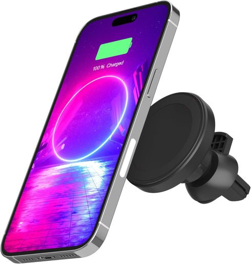 Magnetic Car Dock for MagSafe & iPhone Wireless Charging, 15 Watt Fast Charging with USB Car Charger