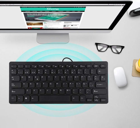 Mini Portable Wired Spanish Keyboard Ñ, USB Interface for Desktop Computer, 78 Keys