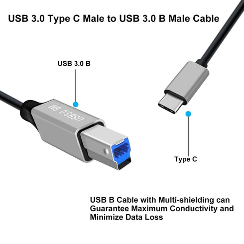 YINGAYOU 3.0 5Gbps, 1 Coiled USB c to B Printer Cable Coiled USB Printer Cable Super Speed for Scanner, External Hard
