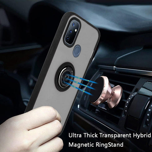 TJS OnePlus Nord N10 5G Case with Tempered Glass Screen Protector, Heavy Duty Protector Phone Case with Kickstand -