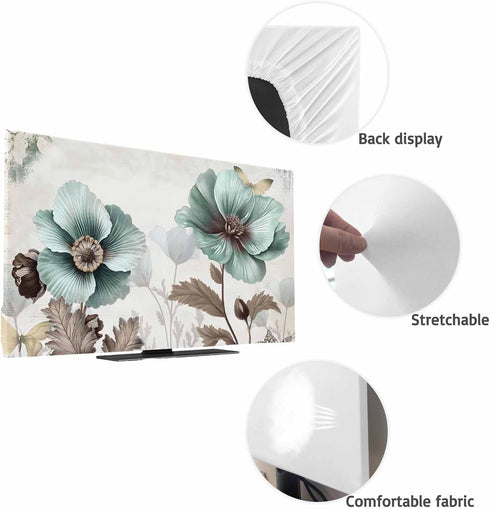 Yukro 75 Inch, 65"x37" Teal Broccoli Indoor TV Dust Cover, Rustic Farmhouse Flower Leaf Victorian Style Elastic TV