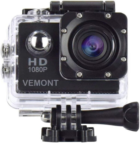 VEMONT Action Camera, 1080P 12MP Sports Camera, Full HD, 30m Waterproof Snorkel Surf Camera