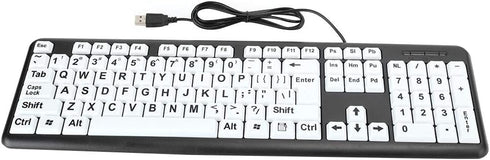 Elderly Keyboard, 104 Keys QWERTY Layout USB Wired Keyboard for Old People (1.35M Cable, Black)