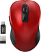 WisFox 2.4G Wireless Mouse for Laptop, Ergonomic Computer Mouse with USB Receiver and Type-C Adapter, Red