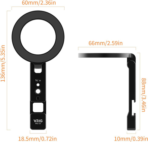 VRIG 1/4" MG-23 Magnetic Phone Tripod Mount for iPhone, Foldable Metal Phone Holder with Double Screw Holes and Cold