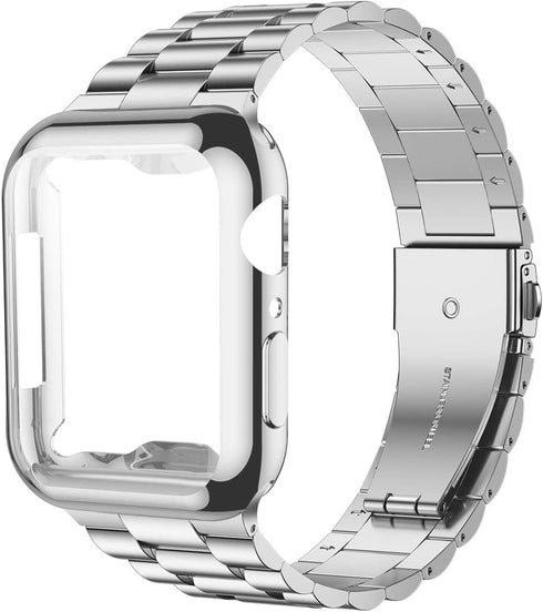 iiteeology Apple Watch Band 45mm Series 9 8 7, Upgraded Stainless Steel Band with iWatch Screen Protector Case for Men