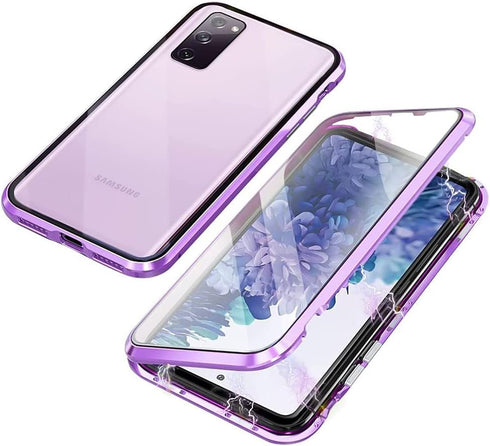 QUIETIP Compatible Case for Samsung Galaxy S20 FE, Magnetic Metal Clear Glass Case, Thin Body, Purple