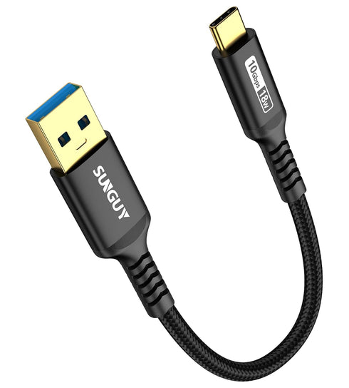 SUNGUY 6 inch/0.5FT USB C Android Auto Cable, 10Gbps USB C 3.1 Gen2 Data Transfer Cable, 3A Fast Charging Cord for