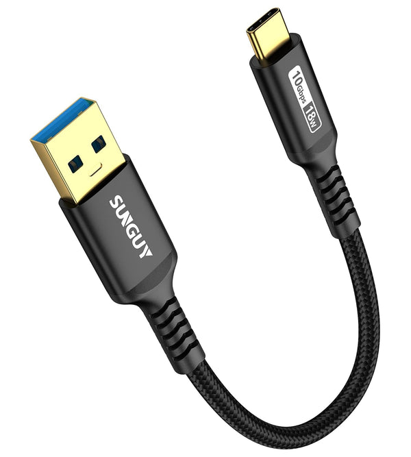 SUNGUY 6 inch/0.5FT USB C Android Auto Cable, 10Gbps USB C 3.1 Gen2 Data Transfer Cable, 3A Fast Charging Cord for
