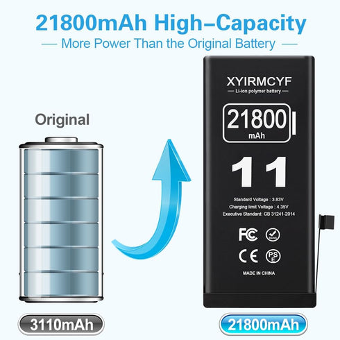XYIRMCYF 21800mAh 11, 0 11, Super Capacity Battery Compatible with iPhone Cycle Li-Polymer Replacement Battery