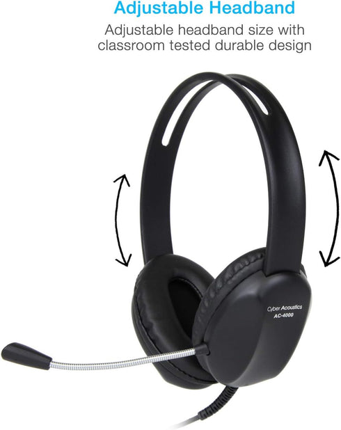 Cyber Acoustics Stereo PC Headset (AC-4000), 3.5mm Connection, Noise Canceling Microphone for PC, Mac and, Tablets, Perfect for Classroom or Home