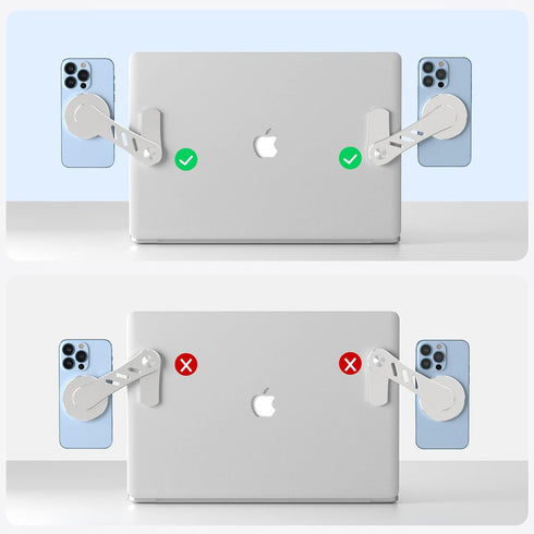 DK177 Magnetic Phone Holder for Laptop, Side Mount Compatible with iPhone 15/14/13/12 Series MagSafe Cases, Silver