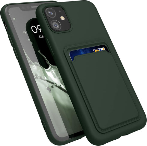 kwmobile 11 Case Compatible with Apple iPhone Case - TPU Phone Cover with Credit Card Holder - Dark Green