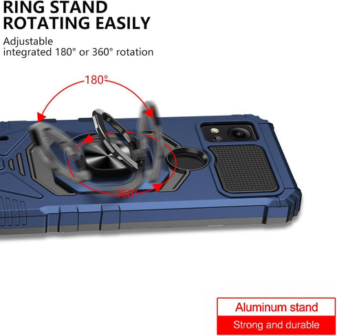 TJS Compatible for Cricket Icon 5 Case, AT&T Motivate 4 Case with Tempered Glass Screen Protector & Metal Ring Magnetic