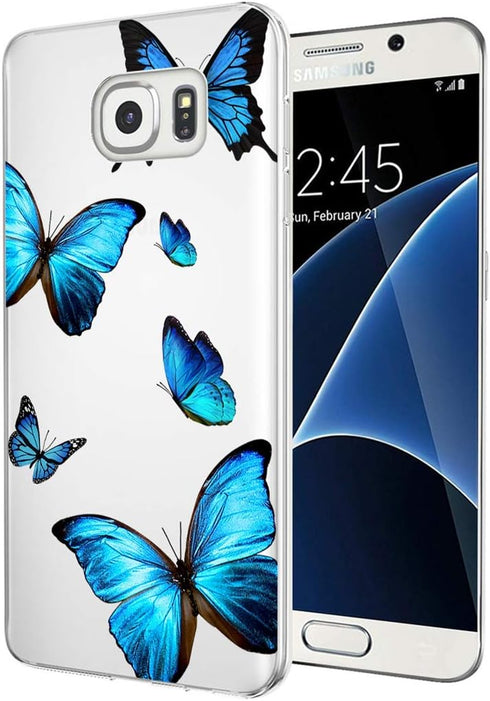 Clear Case Compatible with Galaxy S7 - Cute Soft TPU Shockproof Protective Phone Case Cover, Blue Butterfly