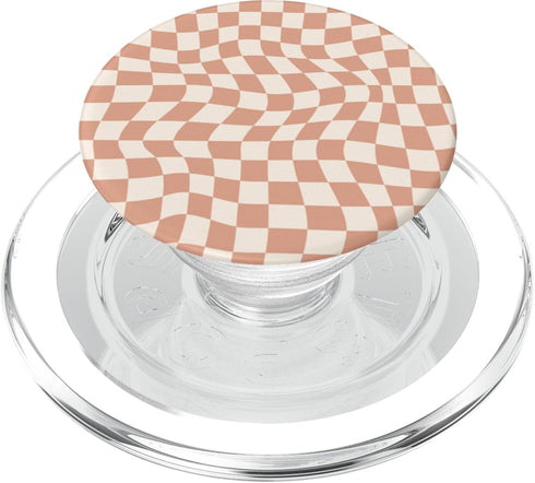 Checkered Swirl Checkerboard Indie Aesthetic, Peach Brown PopSockets MagSafe PopGrip for iPhone