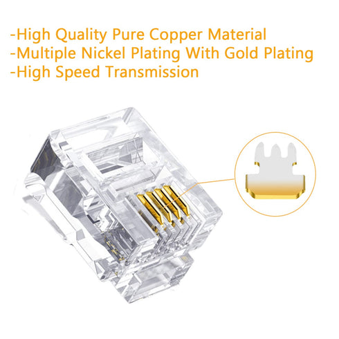 RJ11 Connectors 25 Pack, 6P4C Plug Telephone Modular Plug Phone Jack Adapter for Telephone Cord Connector