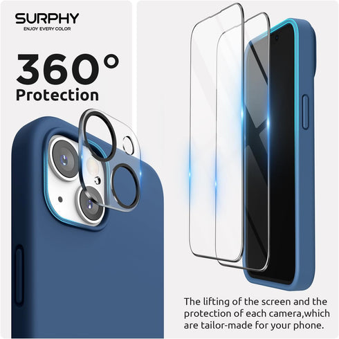 SURPHY iPhone 14 Case (6.1", 2022) - 4 in 1, MagSafe Compatible, Liquid Silicone, Blue Jay + 2 Pack Screen Protector &