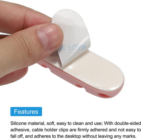 MECCANIXITY 3pcs Cable Clips, Silicone Adhesive Cord Organizer for Desk, USB Charging Cable Management, Pink