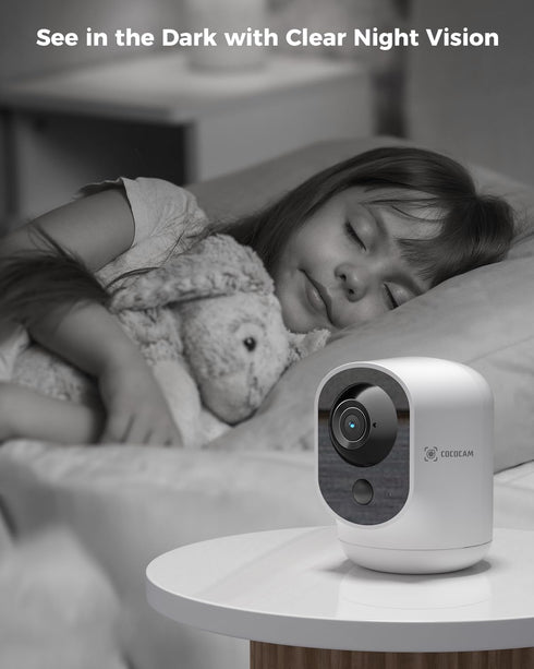 COCOCAM 2K 5200mAh 2.4G Indoor Pan/Tilt Security Camera with Battery, WiFi Camera,Wireless for Baby Monitor/Pet/Home