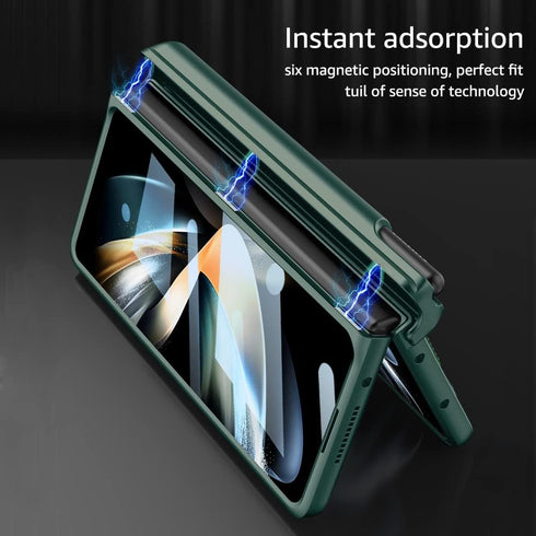 for Samsung Galaxy Z Fold 3 Case, with Wrist Strap & Screen Protector & S Pen Slot, Magnetic Hinge Protective Bumper