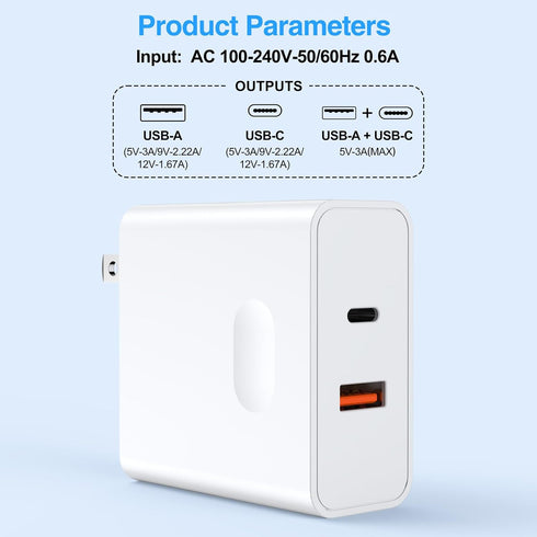 GOODaaa PD 20W Wall Charger with Cable, Dual Ports Fast Charging Power Adapter for All iPhone Series and Android Devices
