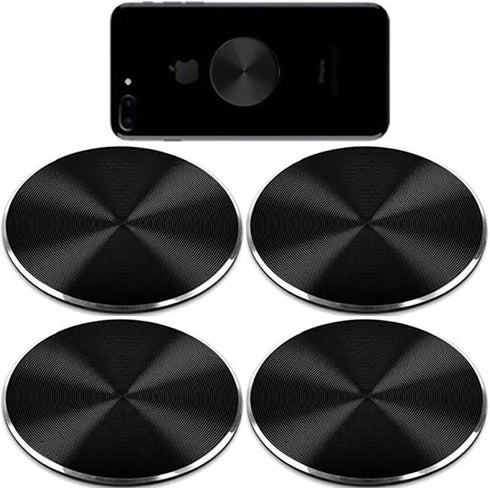 Replacement Set of 4 Metal Plates for Magnetic Car Mount - Black Round Discs without Holes, Strong 3M Adhesive.