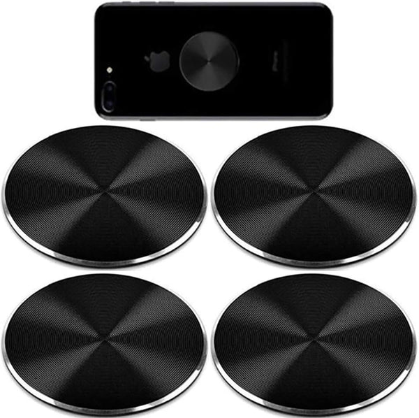 Replacement Set of 4 Metal Plates for Magnetic Car Mount - Black Round Discs without Holes, Strong 3M Adhesive.