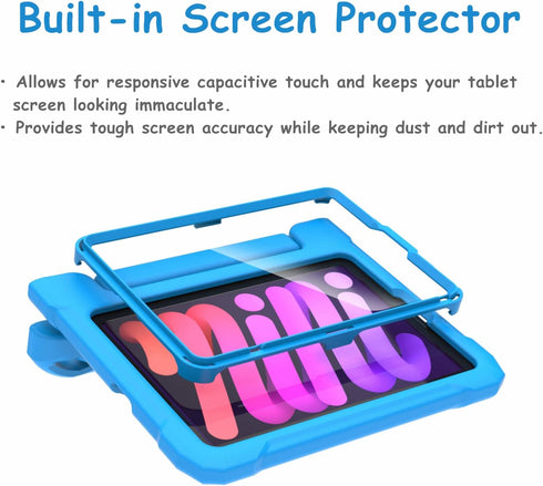 Kids Case for iPad Mini 6 Generation - 8.3" 2021 Release, Shockproof Lightweight Handle Stand Cover (Blue)