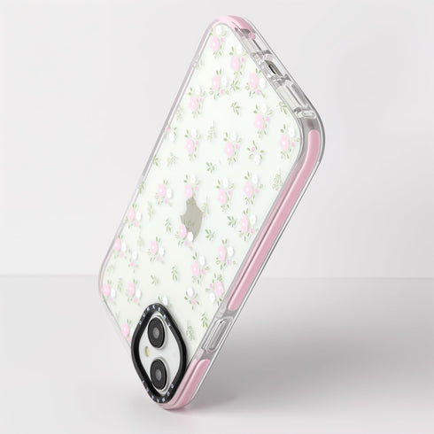 Dumkery 14 15 Cute Clear Pink Flowers Phone Case Compatible with iPhone Plus, Floral iPhone Plus Case Aesthetic